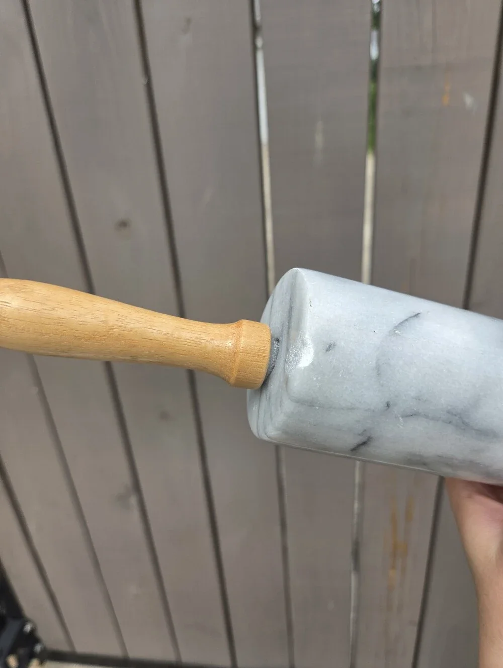 Vintage Marble Rolling Pin with Wood Handles - Gray Marble